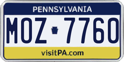 PA license plate MOZ7760