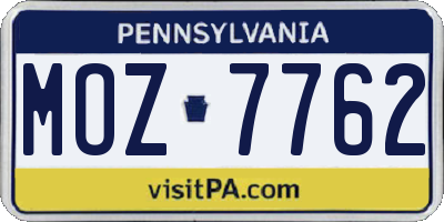 PA license plate MOZ7762