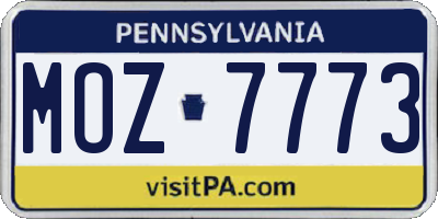 PA license plate MOZ7773