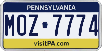 PA license plate MOZ7774