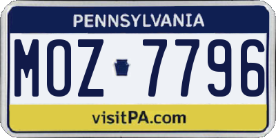 PA license plate MOZ7796