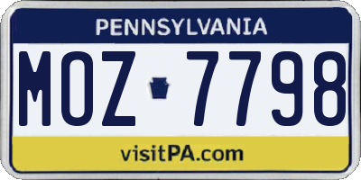 PA license plate MOZ7798