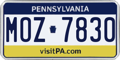 PA license plate MOZ7830