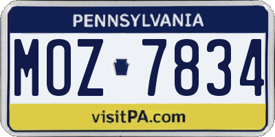 PA license plate MOZ7834