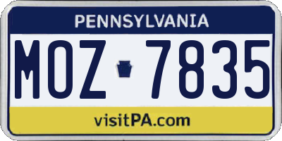 PA license plate MOZ7835