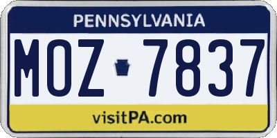 PA license plate MOZ7837