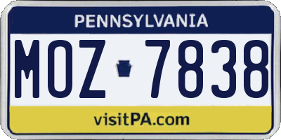 PA license plate MOZ7838
