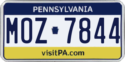 PA license plate MOZ7844