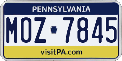 PA license plate MOZ7845