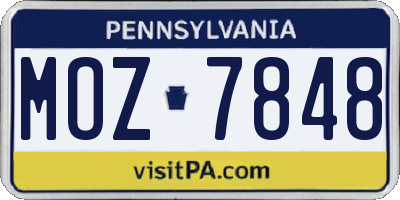 PA license plate MOZ7848