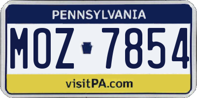 PA license plate MOZ7854