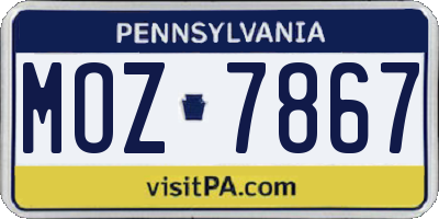 PA license plate MOZ7867