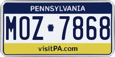 PA license plate MOZ7868