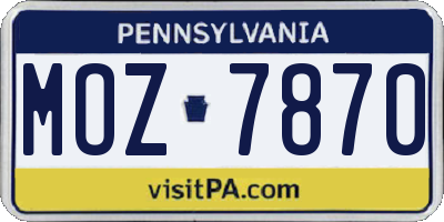 PA license plate MOZ7870