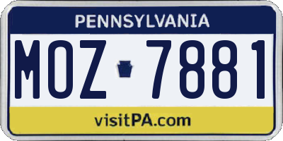 PA license plate MOZ7881