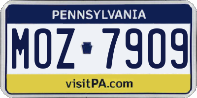 PA license plate MOZ7909