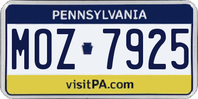 PA license plate MOZ7925