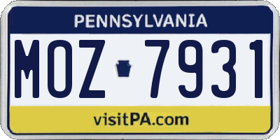 PA license plate MOZ7931
