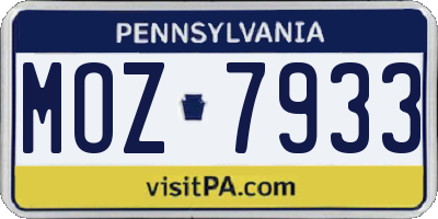 PA license plate MOZ7933
