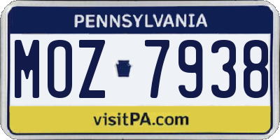 PA license plate MOZ7938