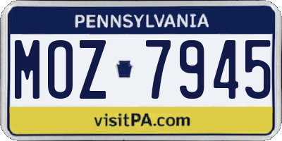 PA license plate MOZ7945