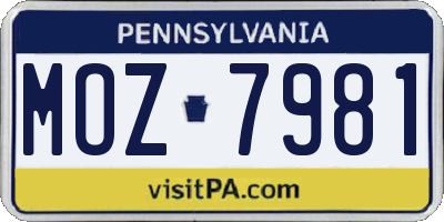 PA license plate MOZ7981
