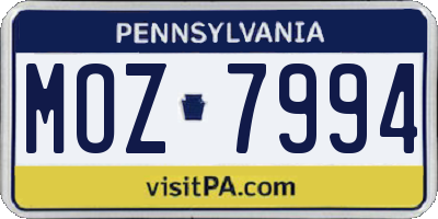 PA license plate MOZ7994