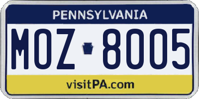 PA license plate MOZ8005