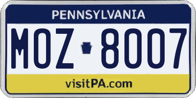 PA license plate MOZ8007