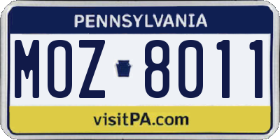 PA license plate MOZ8011