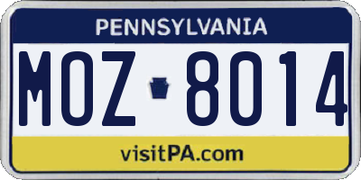 PA license plate MOZ8014