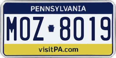 PA license plate MOZ8019