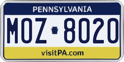 PA license plate MOZ8020