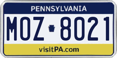 PA license plate MOZ8021