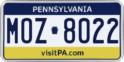 PA license plate MOZ8022