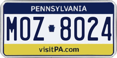 PA license plate MOZ8024