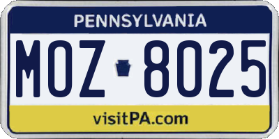 PA license plate MOZ8025