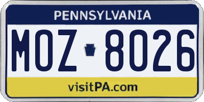 PA license plate MOZ8026