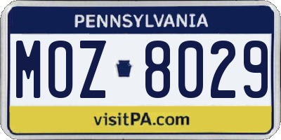 PA license plate MOZ8029