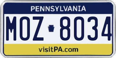 PA license plate MOZ8034