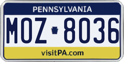 PA license plate MOZ8036