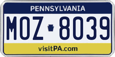PA license plate MOZ8039