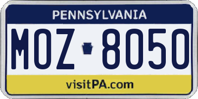 PA license plate MOZ8050