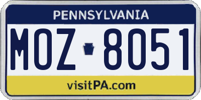 PA license plate MOZ8051