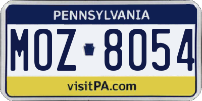 PA license plate MOZ8054