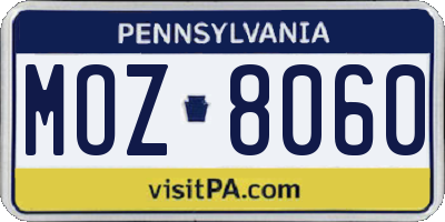 PA license plate MOZ8060