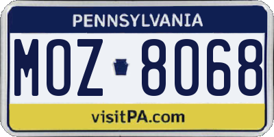 PA license plate MOZ8068