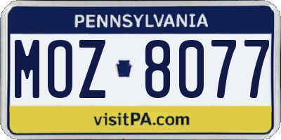 PA license plate MOZ8077