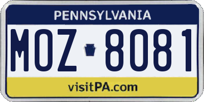 PA license plate MOZ8081