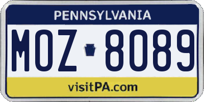 PA license plate MOZ8089